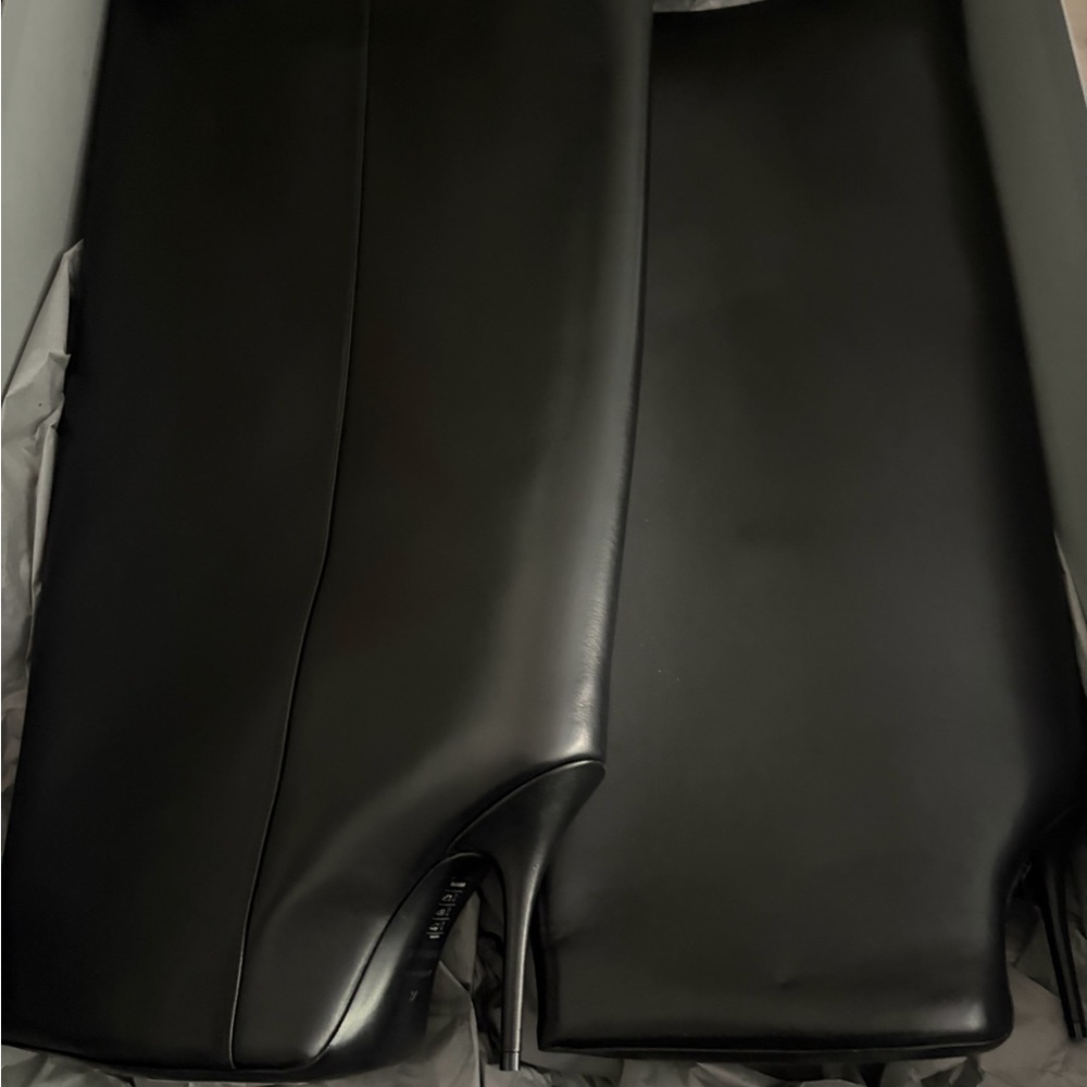 Balenciaga Black Leather Knee-High Stiletto Boots